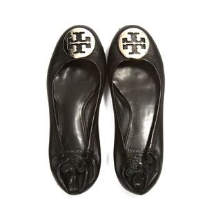 Tory Burch Black Ballet Flats Silver Logo Size 8